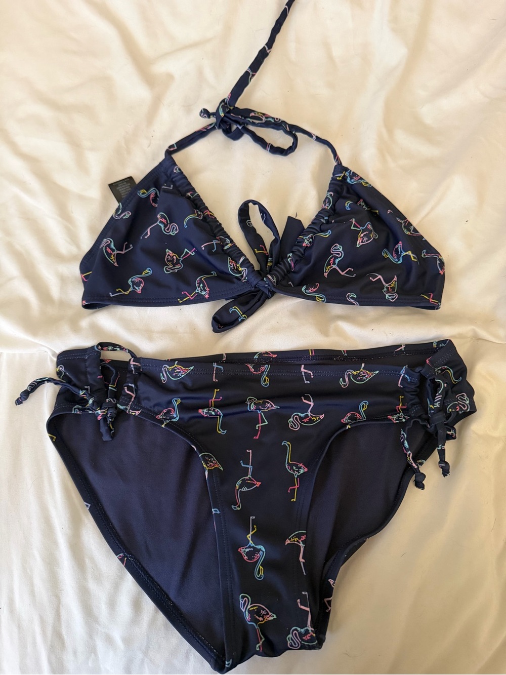 City Streets Navy Bikini Set with Multicolor Flamingo Print